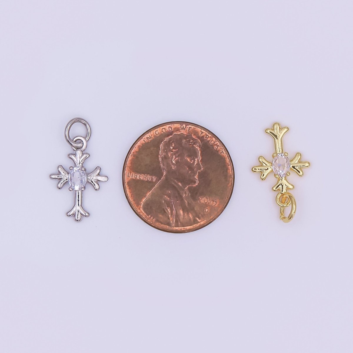 24K Gold Filled 15mm Marquise CZ Centerpoint Holy Heart Cross Charm in Gold & Silver | AF493 - DLUXCA