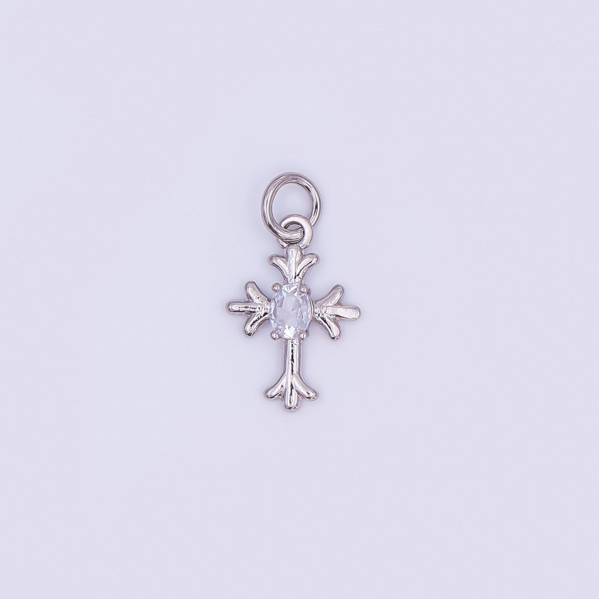 24K Gold Filled 15mm Marquise CZ Centerpoint Holy Heart Cross Charm in Gold & Silver | AF493 - DLUXCA