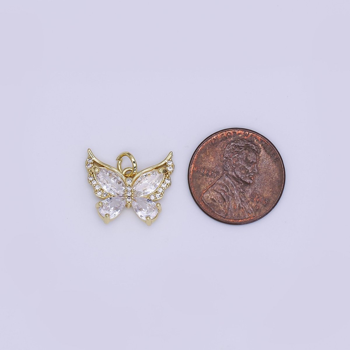 24K Gold Filled 15mm Marquise CZ Mariposa Elegant Butterfly Animals Charm | AJ - 363 - DLUXCA