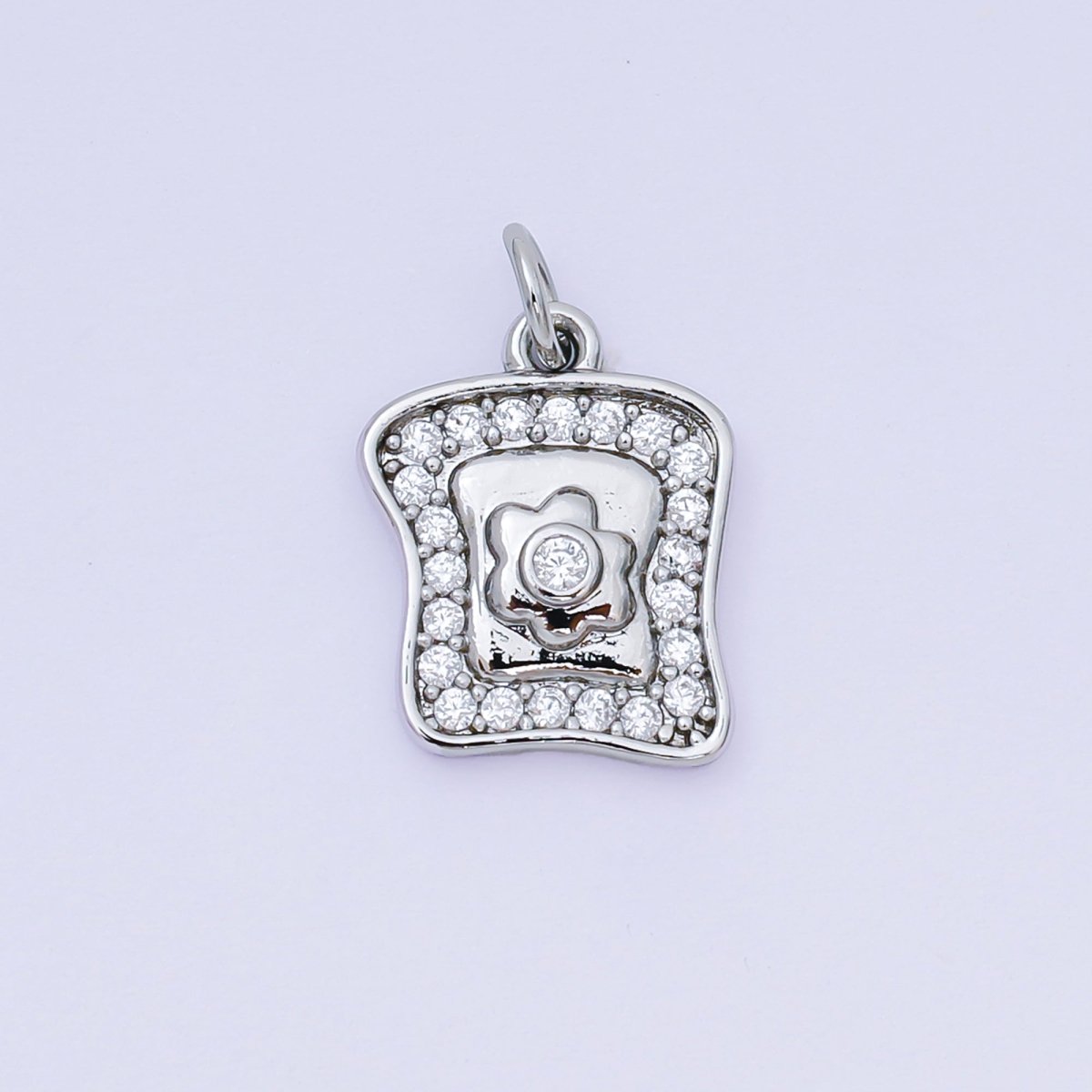 24K Gold Filled 15mm Micro Paved CZ Breakfast Bread & Egg Charm in Gold & Silver | AH - 585 - DLUXCA