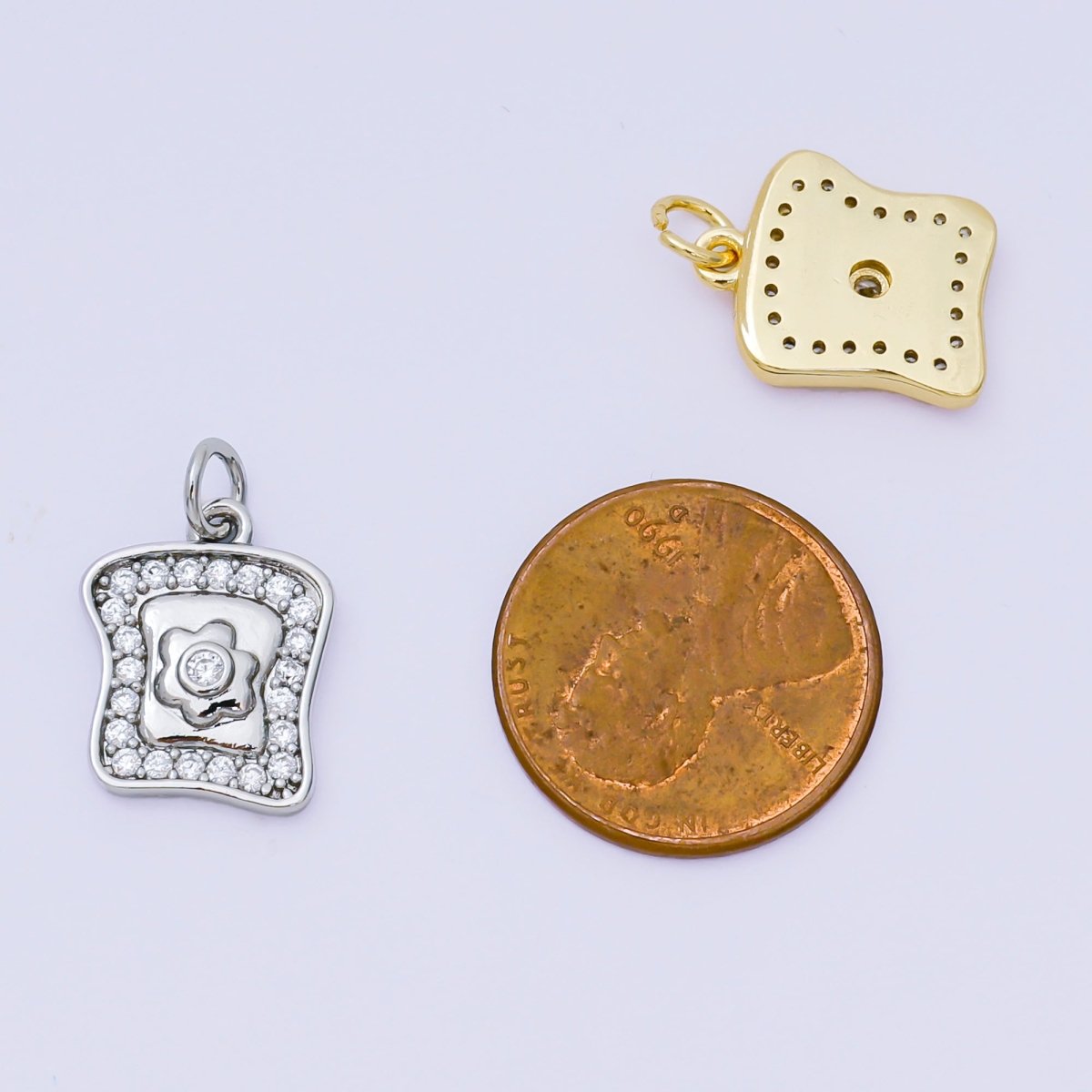 24K Gold Filled 15mm Micro Paved CZ Breakfast Bread & Egg Charm in Gold & Silver | AH - 585 - DLUXCA