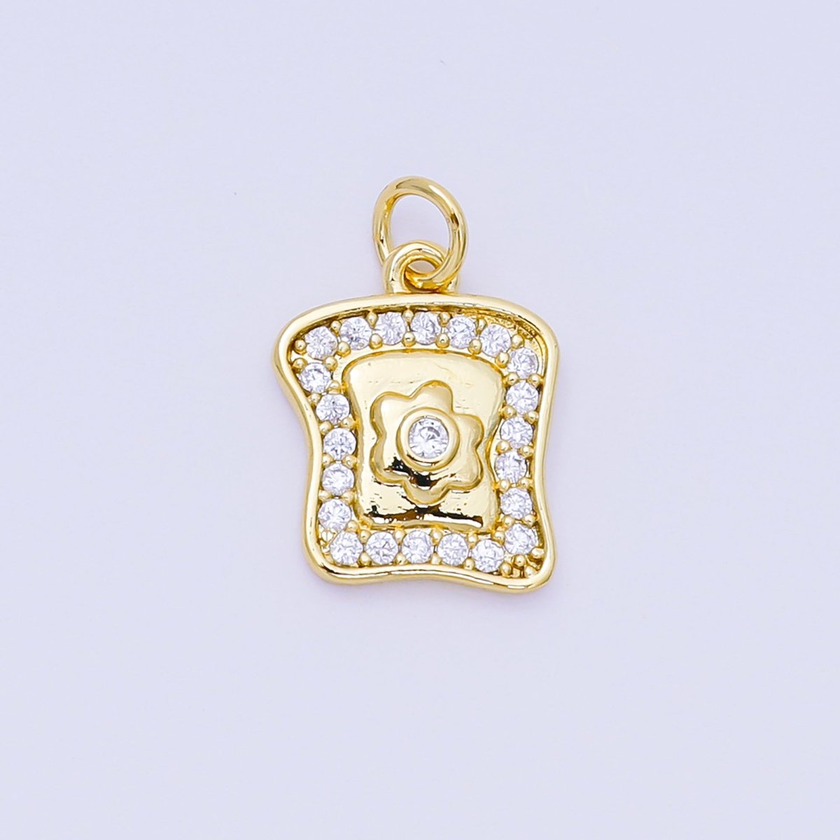 24K Gold Filled 15mm Micro Paved CZ Breakfast Bread & Egg Charm in Gold & Silver | AH - 585 - DLUXCA