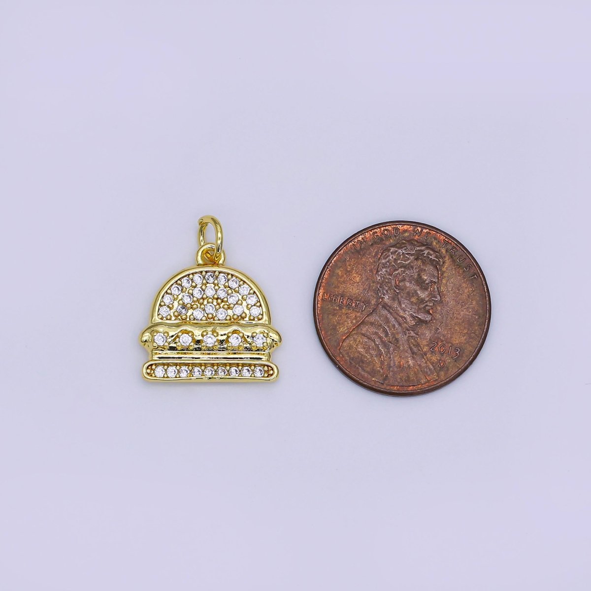 24K Gold Filled 15mm Micro Paved CZ Cheese Burger Charm | AJ319 - DLUXCA
