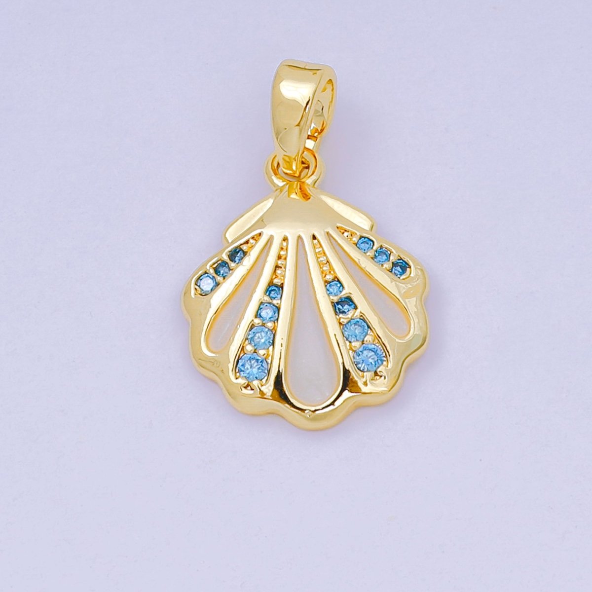 24K Gold Filled 15mm Micro Paved CZ Clam Shell Dainty Charm in Gold & Silver | AA - 1577 - DLUXCA