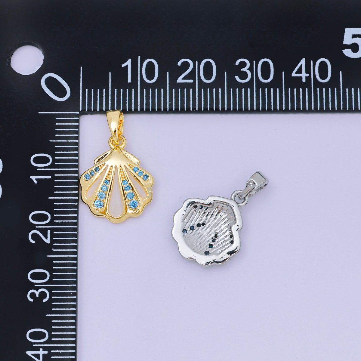 24K Gold Filled 15mm Micro Paved CZ Clam Shell Dainty Charm in Gold & Silver | AA - 1577 - DLUXCA