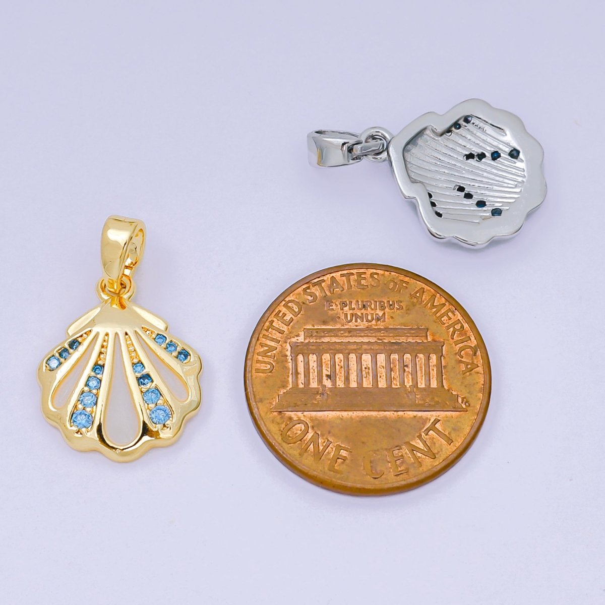 24K Gold Filled 15mm Micro Paved CZ Clam Shell Dainty Charm in Gold & Silver | AA - 1577 - DLUXCA