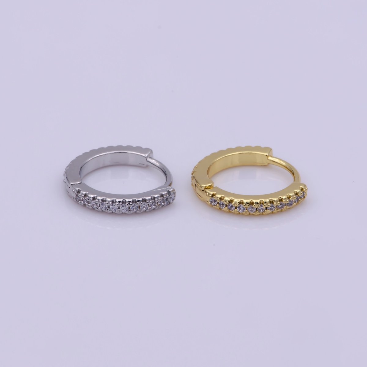 24K Gold Filled 15mm Micro Paved CZ Huggie Earrings in Gold & Silver | AB1186 - DLUXCA