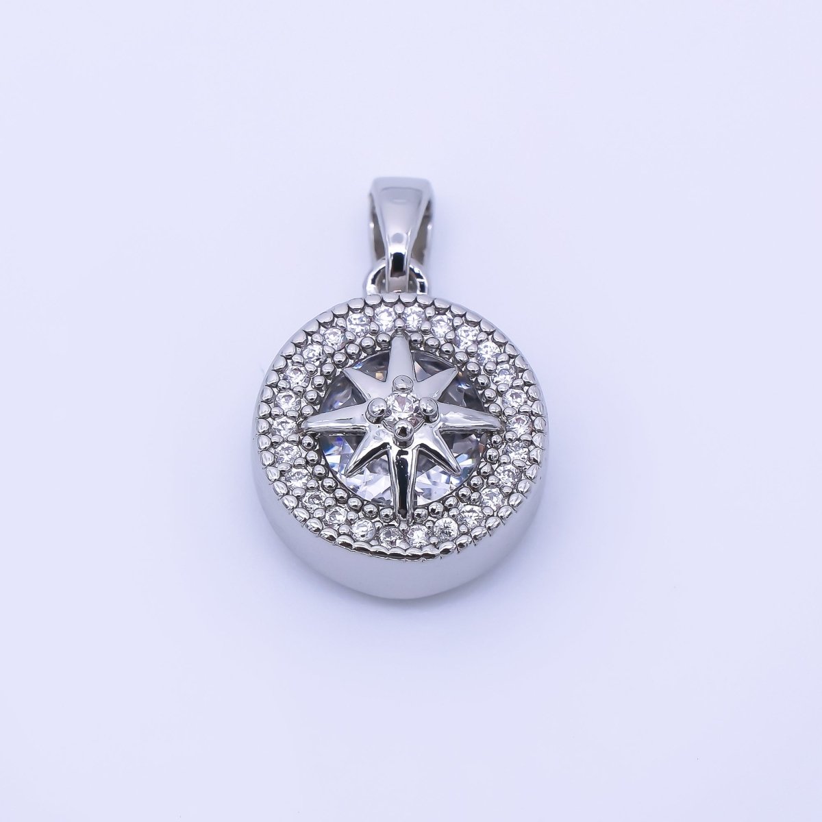 24K Gold Filled 15mm Micro Paved CZ North Star Compass Pendant in Gold & Silver | AA1649 - DLUXCA