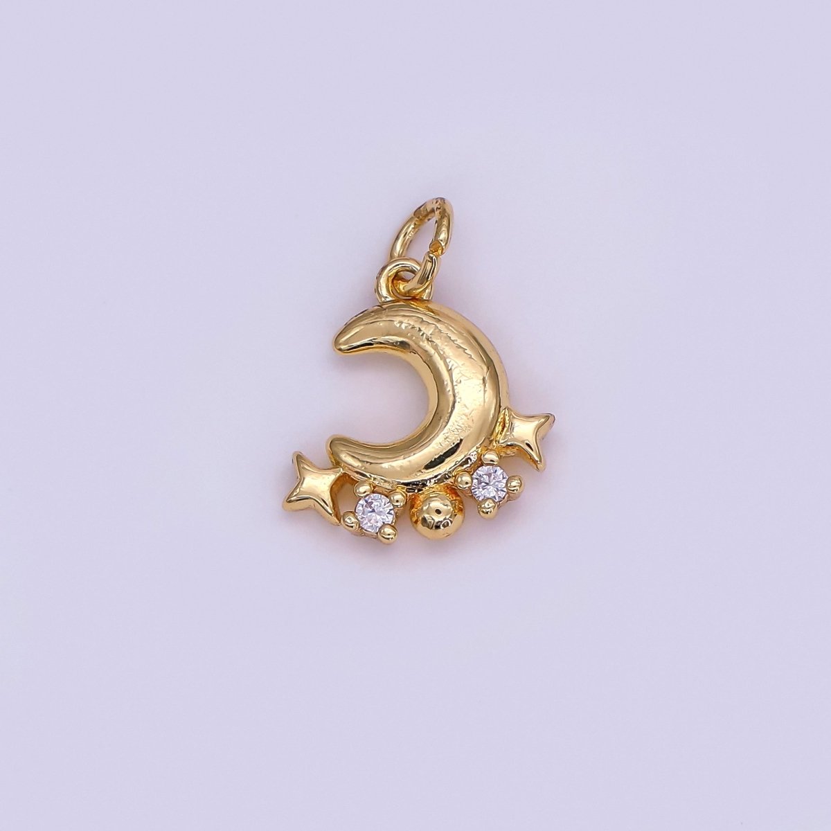 24K Gold Filled 15mm Micro Paved CZ Starry Night with Moon and Stars Charm in Gold & Silver | AF489 - DLUXCA