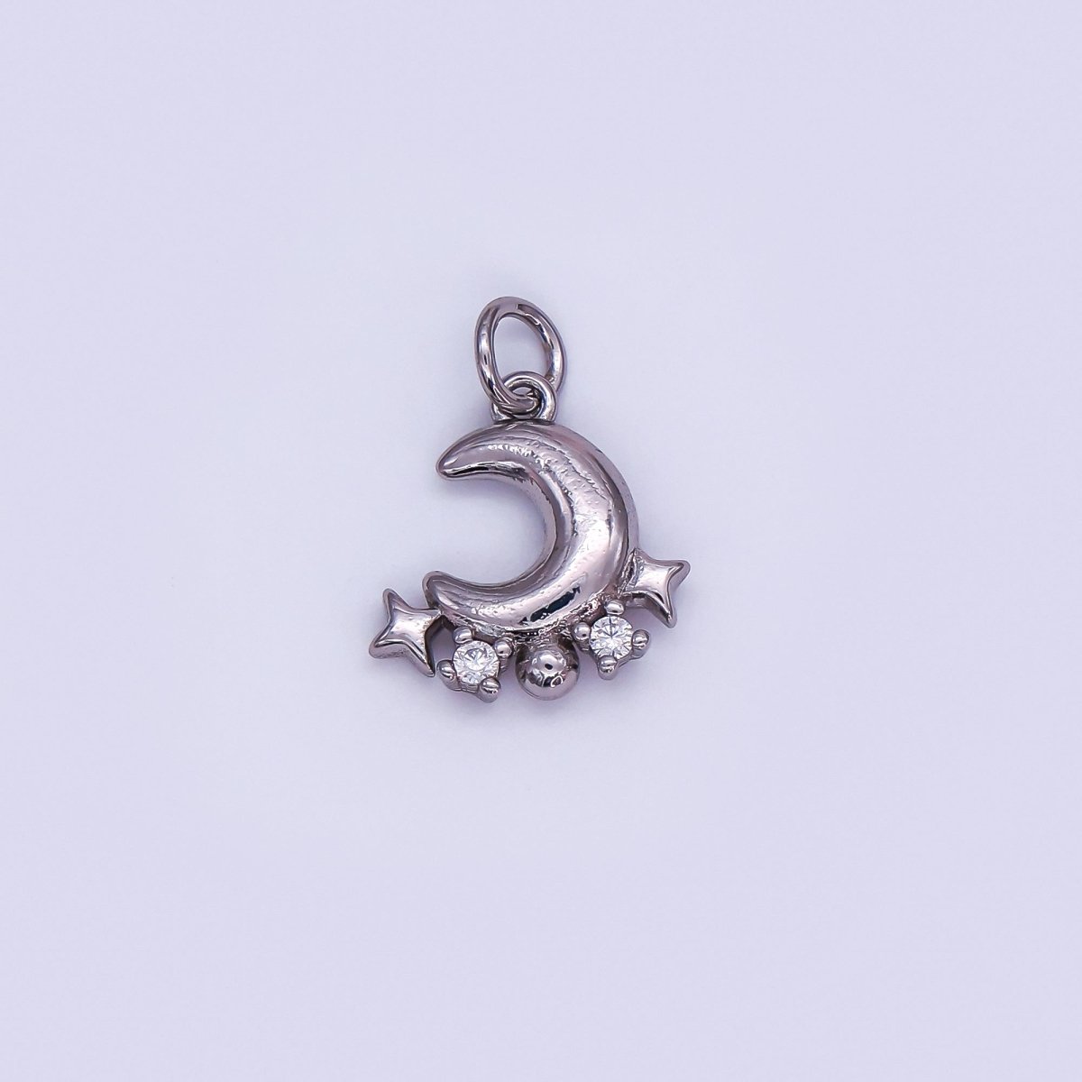 24K Gold Filled 15mm Micro Paved CZ Starry Night with Moon and Stars Charm in Gold & Silver | AF489 - DLUXCA