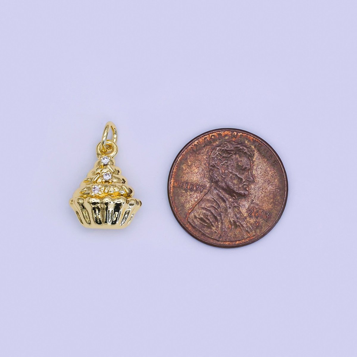 24K Gold Filled 15mm Micro Paved CZ Tasty Cupcake Dainty Charm | AJ305 - DLUXCA