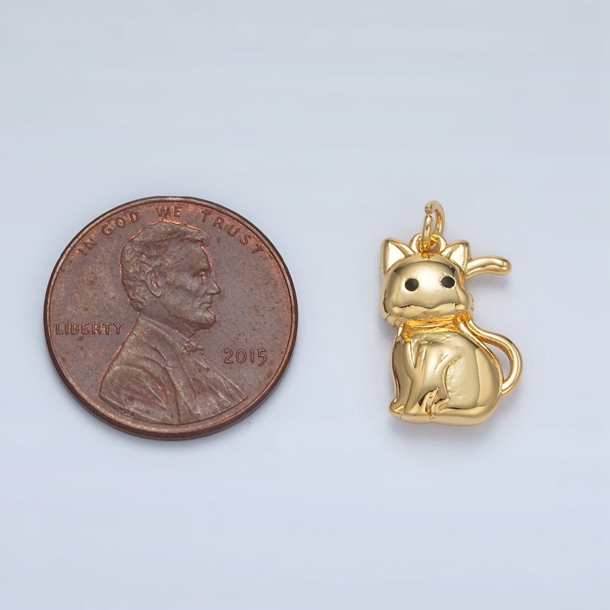 24K Gold Filled 15mm Mini Puffed Cat Kitty Pet Charm | AC166 - DLUXCA