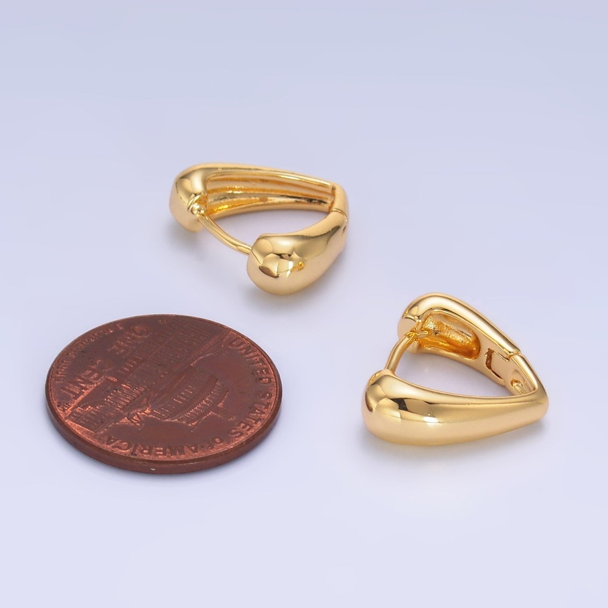 24K Gold Filled 15mm Minimalist Band Triangle Cartilage Huggie Earrings | AB737 - DLUXCA