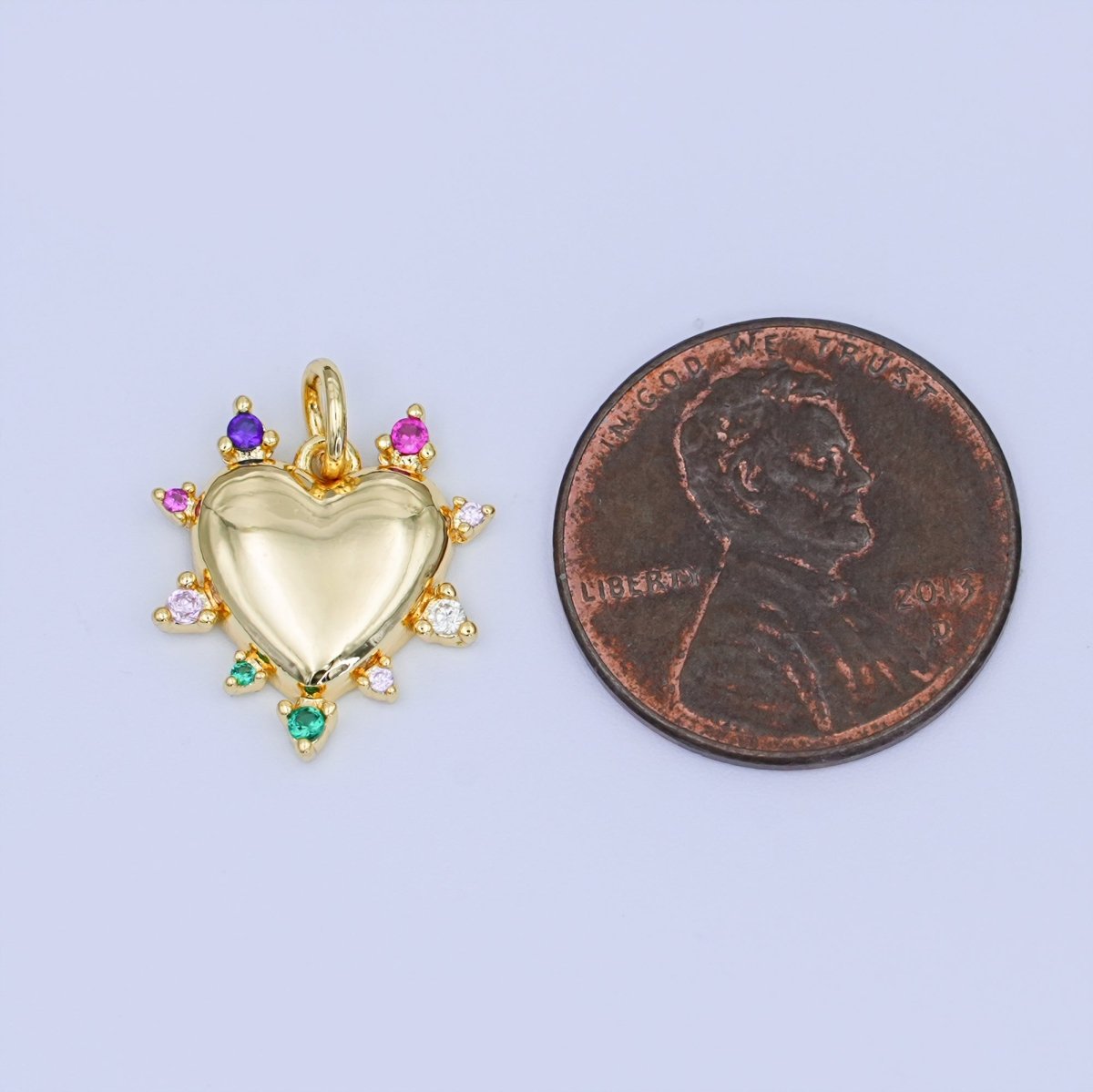 24K Gold Filled 15mm Multicolor CZ Outline Heart Charm | N712 - DLUXCA
