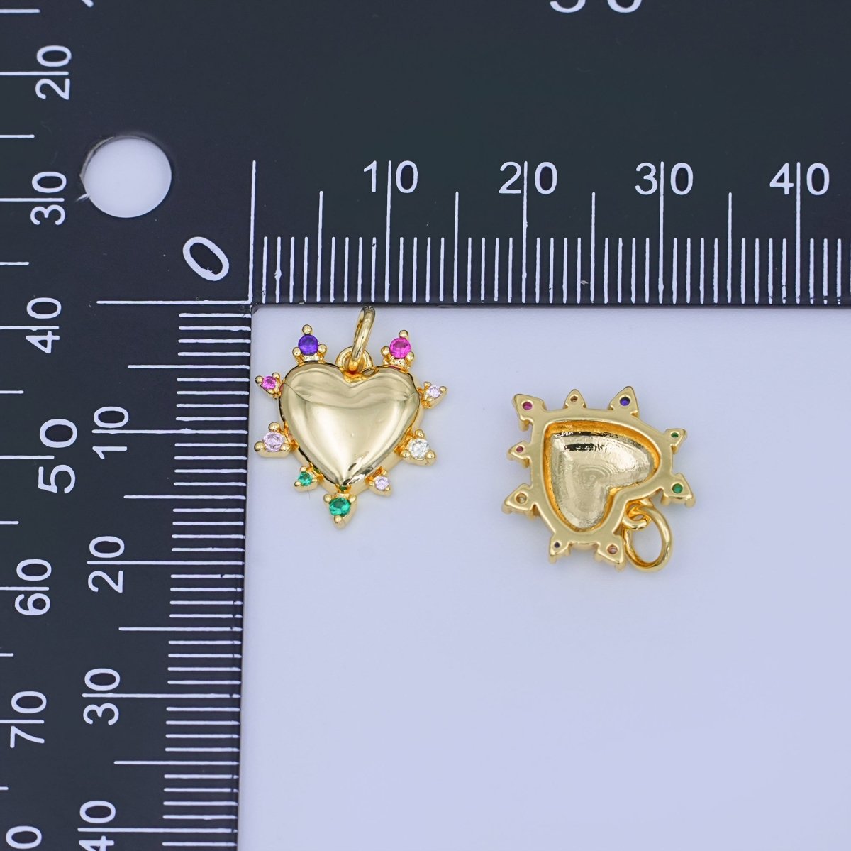 24K Gold Filled 15mm Multicolor CZ Outline Heart Charm | N712 - DLUXCA