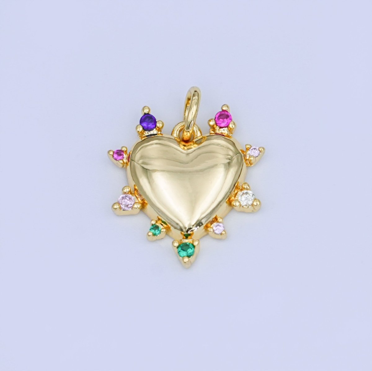 24K Gold Filled 15mm Multicolor CZ Outline Heart Charm | N712 - DLUXCA