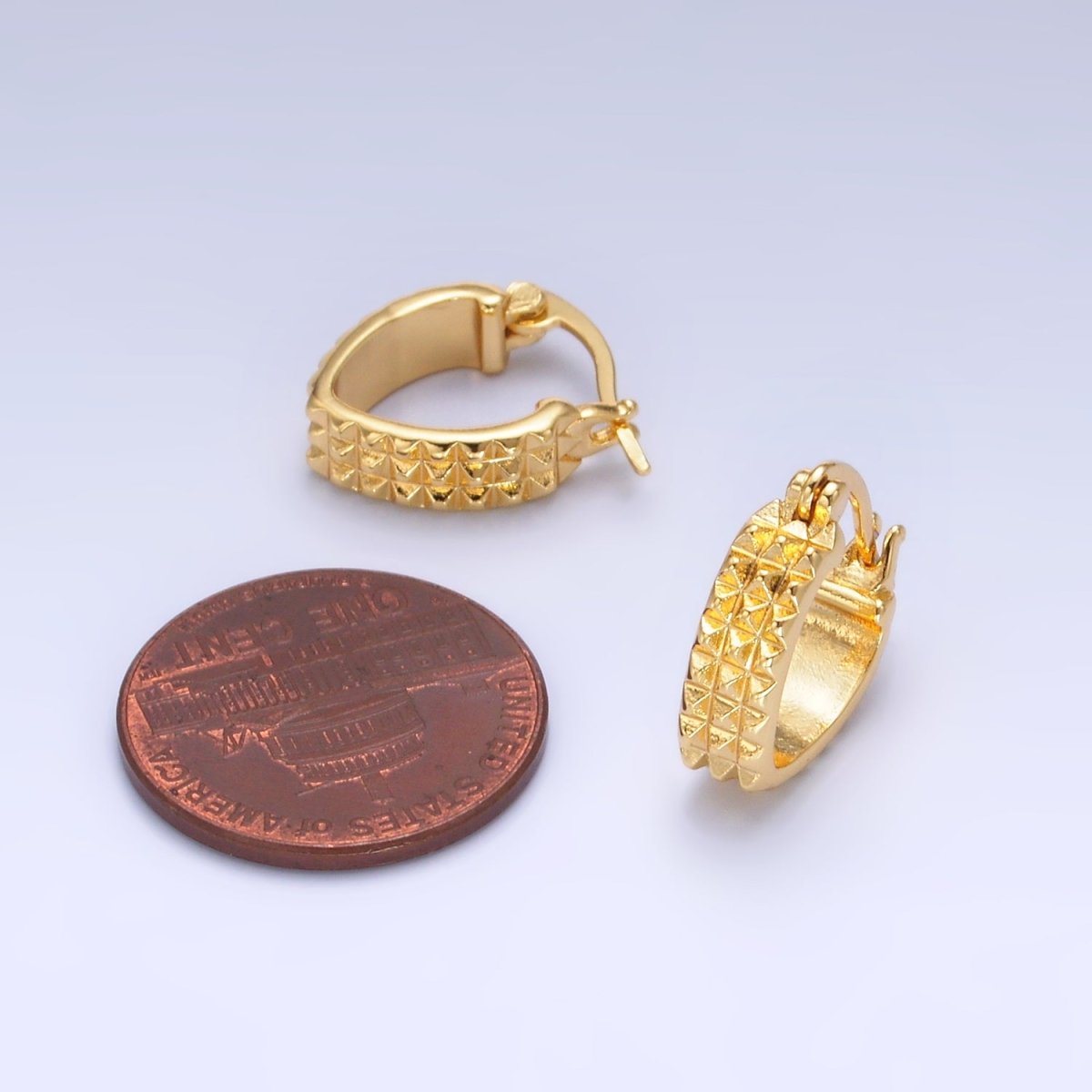 24K Gold Filled 15mm Multifaceted Edged Triangle Latch Hoop Earrings | AB670 - DLUXCA