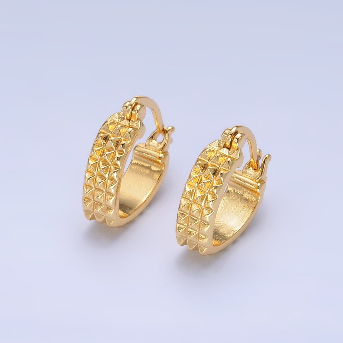 24K Gold Filled 15mm Multifaceted Edged Triangle Latch Hoop Earrings | AB670 - DLUXCA