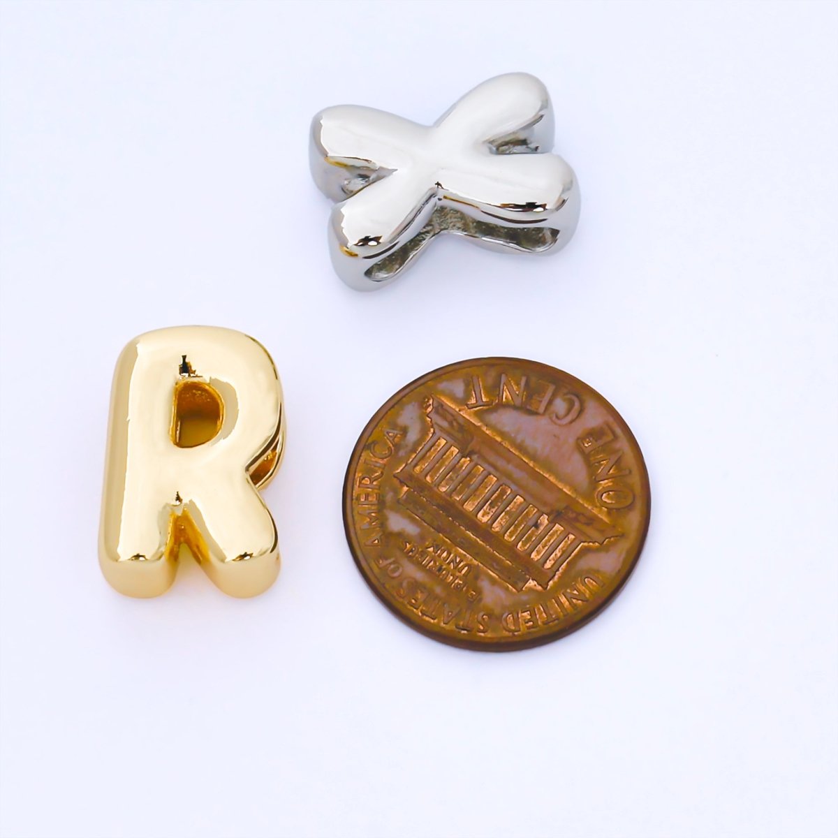 24K Gold Filled 15mm Personalized Chubby Bubble Initial Letter Alphabet Bead | AF079 - AF091 - DLUXCA