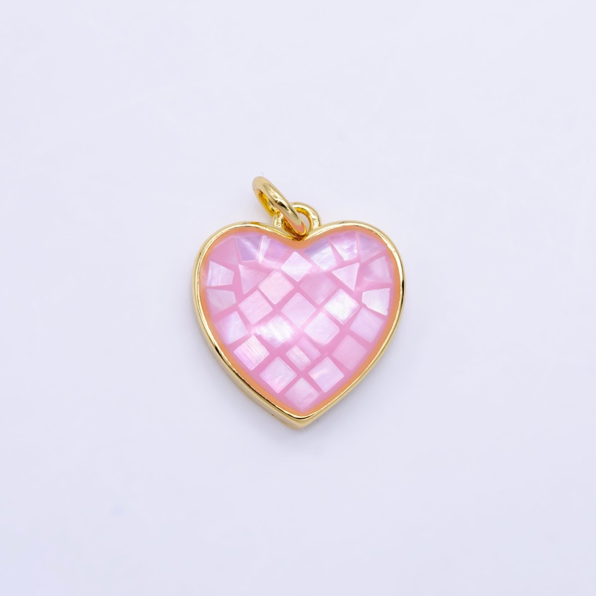 24K Gold Filled 15mm Pink Opal Bezel Heart Charm | D619 - DLUXCA