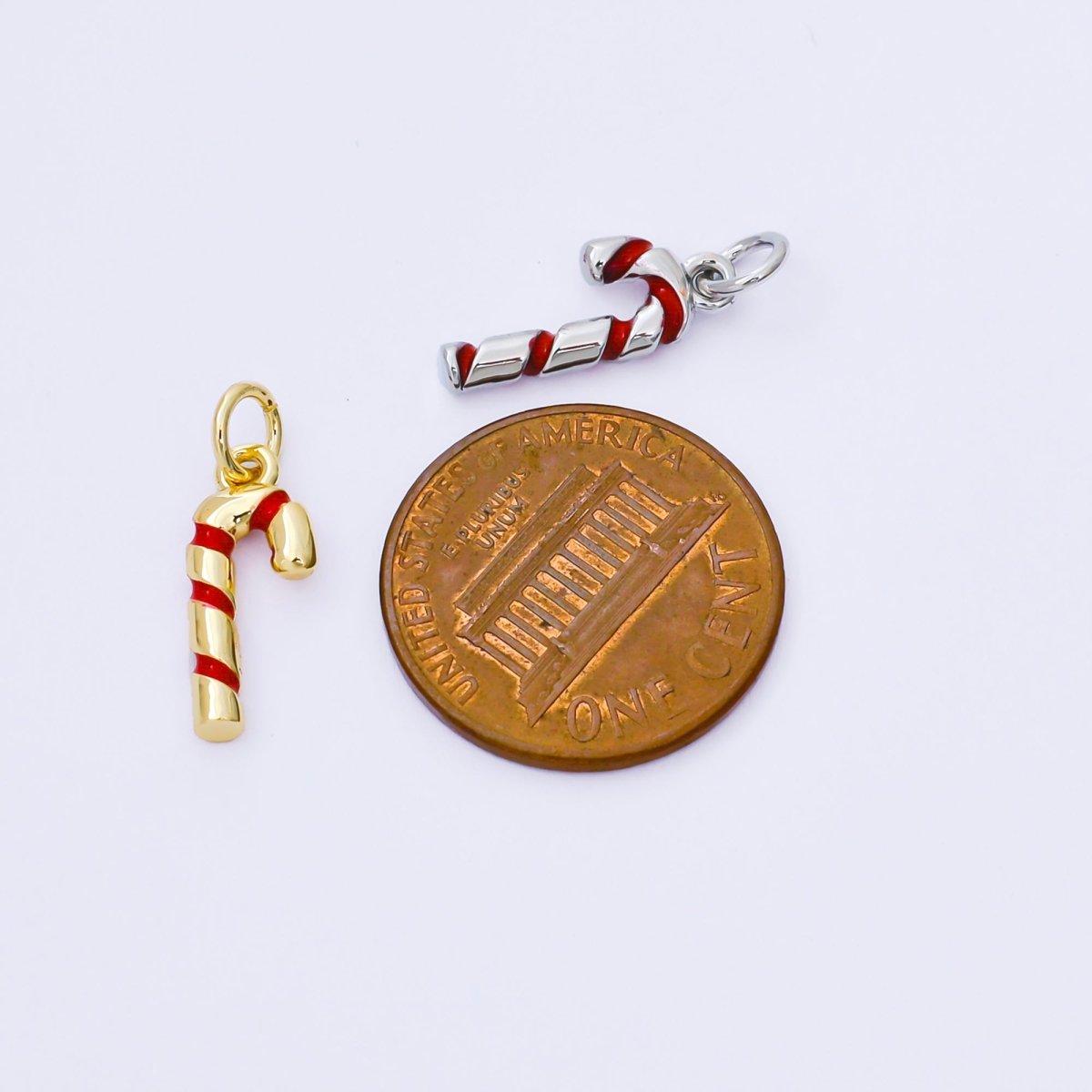 24K Gold Filled 15mm Red Candy Cane Christmas 3D Multidimensional Charm in Gold & Silver | AF1297 - DLUXCA