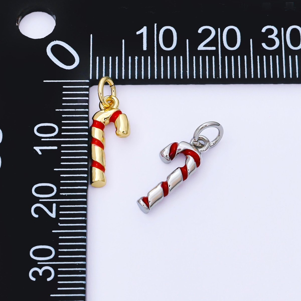 24K Gold Filled 15mm Red Candy Cane Christmas 3D Multidimensional Charm in Gold & Silver | AF1297 - DLUXCA