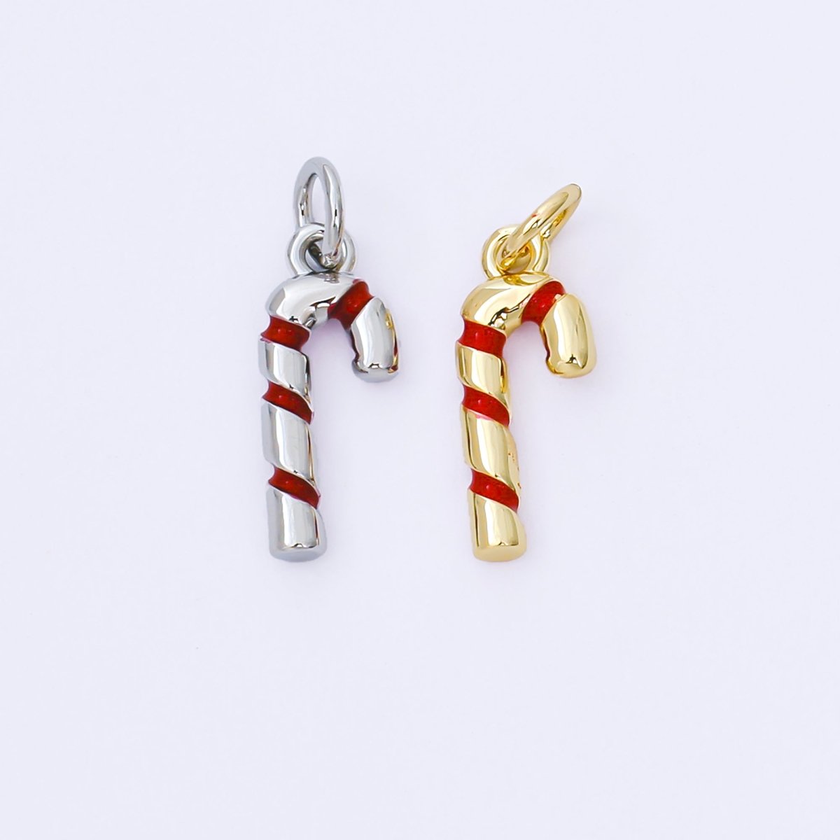 24K Gold Filled 15mm Red Candy Cane Christmas 3D Multidimensional Charm in Gold & Silver | AF1297 - DLUXCA