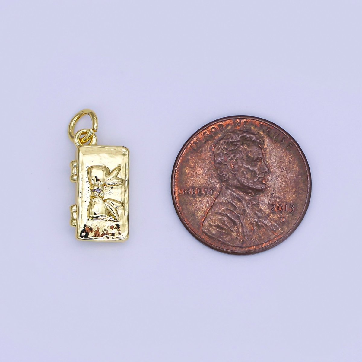 24K Gold Filled 15mm Ribbon Bow Giftbox Book Charm | AJ311 - DLUXCA