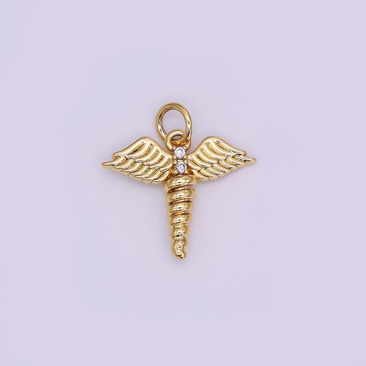 24K Gold Filled 15mm Round CZ Medical Wings Charm in Gold & Silver | AJ - 347 - DLUXCA