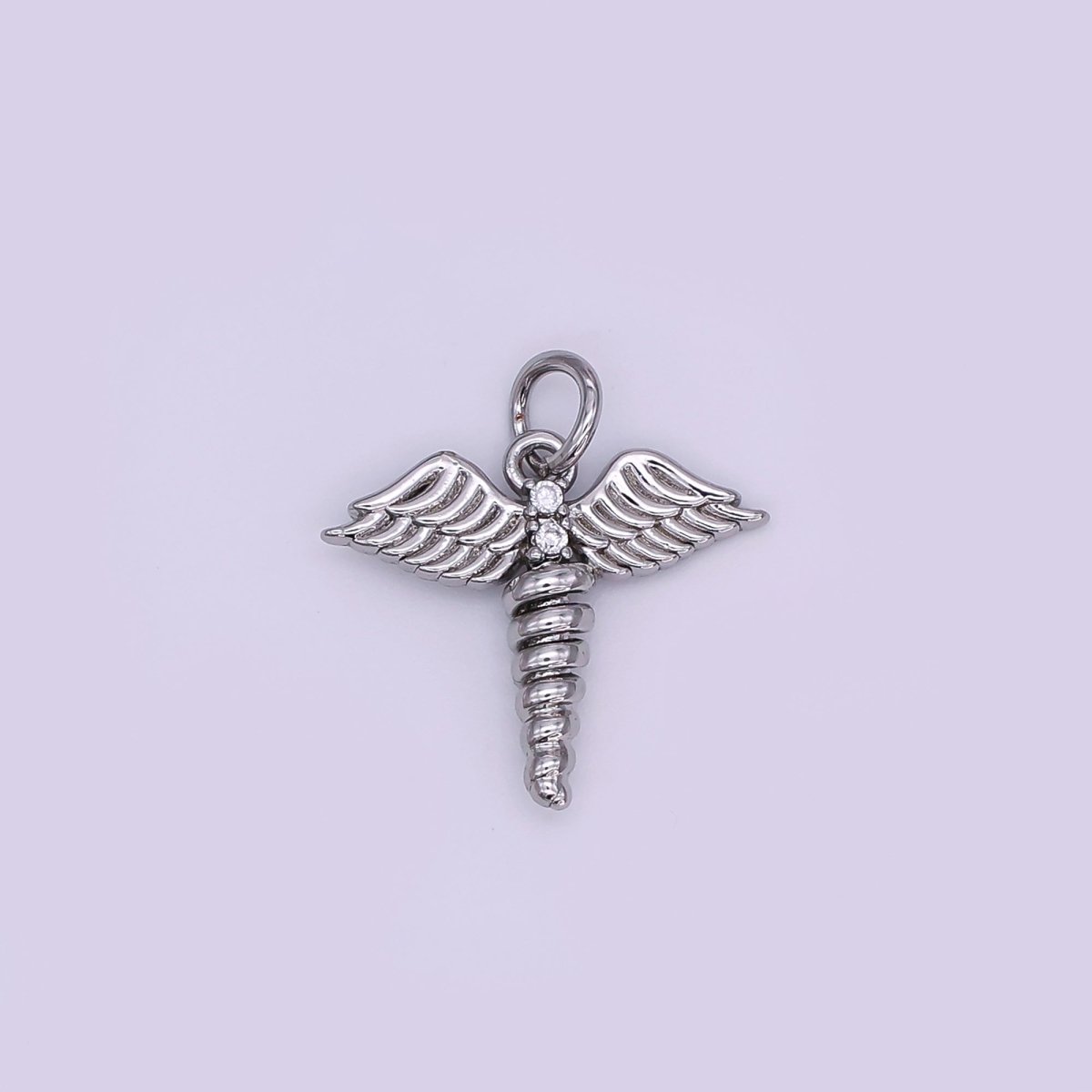 24K Gold Filled 15mm Round CZ Medical Wings Charm in Gold & Silver | AJ - 347 - DLUXCA