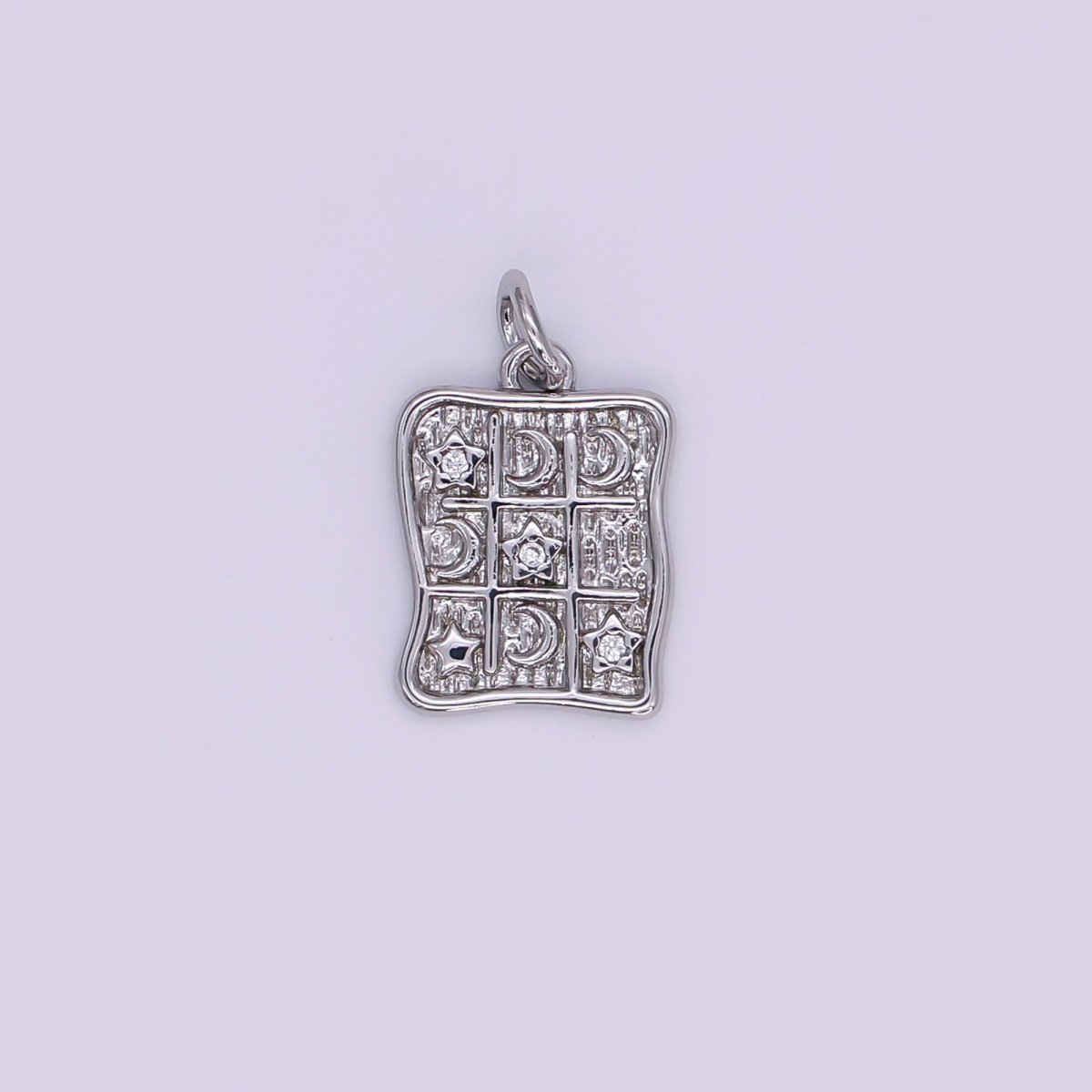 24K Gold Filled 15mm Round CZ TicTacToe Moon & Stars Charm in Gold & Silver | AJ - 340 - DLUXCA