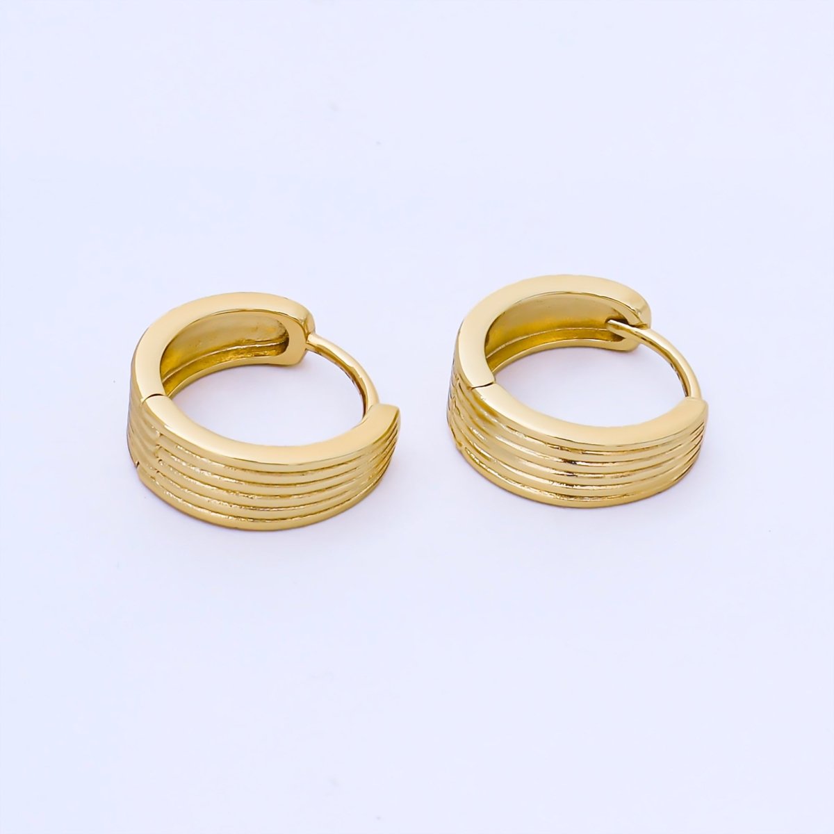 24K Gold Filled 15mm Seamless Striped Dome Huggie Earrings | AB1625 - DLUXCA