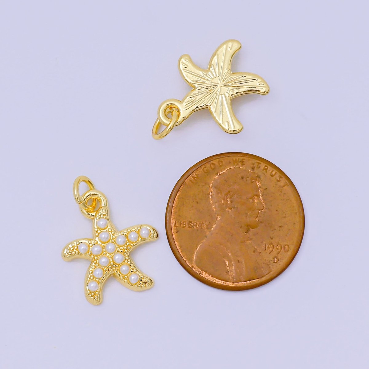 24K Gold Filled 15mm Shell Pearl 5 - Leg Sea Starfish Animal Charm | AH - 633 - DLUXCA