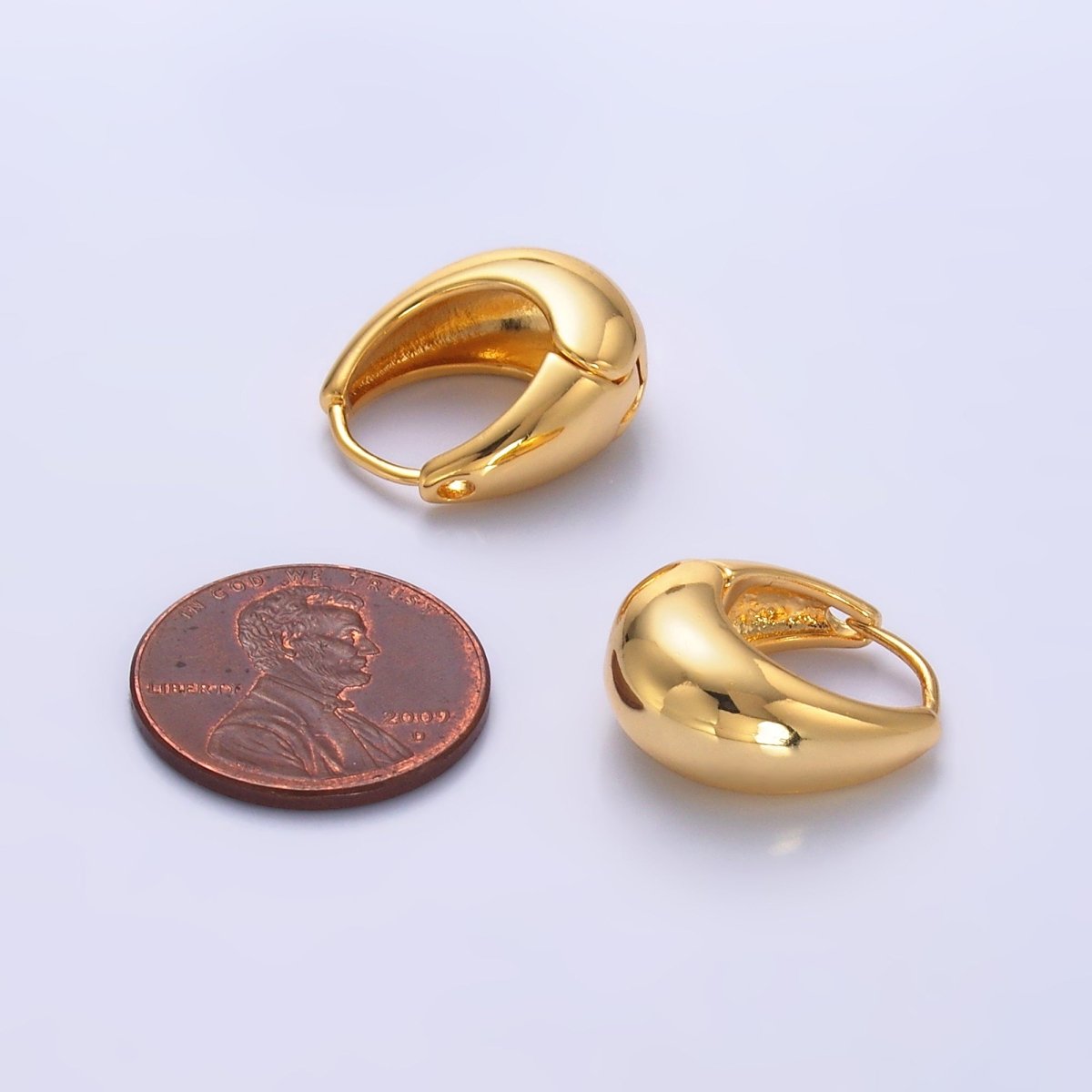 24K Gold Filled 15mm Simple Dome Latch Hoop Earrings | AB701 - DLUXCA