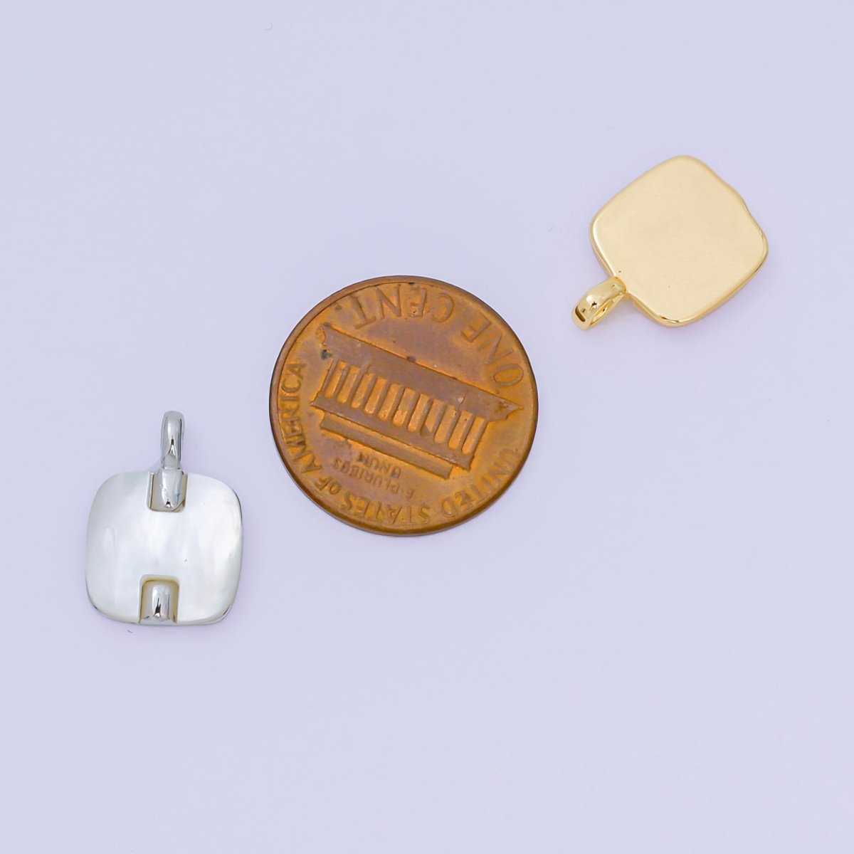 24K Gold Filled 15mm square Shell Pearl Charm Minimalist Jewelry in Gold & Silver | AA - 1583 - DLUXCA