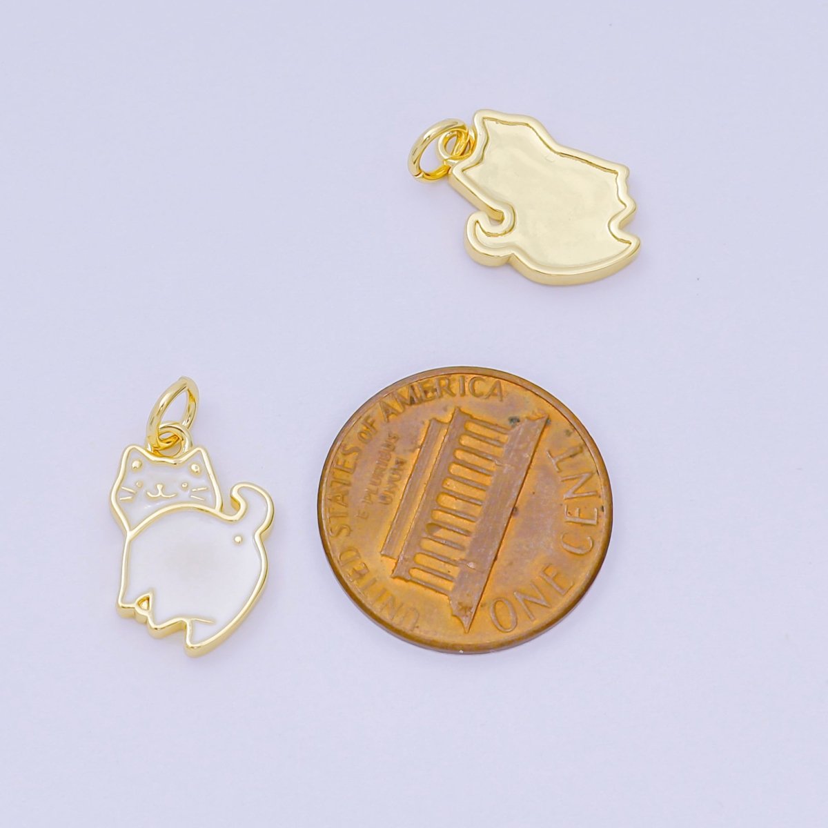 24K Gold Filled 15mm White Enamel Cat Animal Charm | AH - 673 - DLUXCA