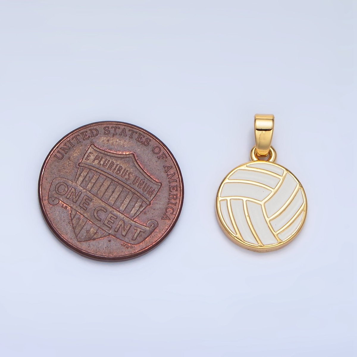 24K Gold Filled 15mm White Enamel Volleyball Sports Pendant | I757 - DLUXCA