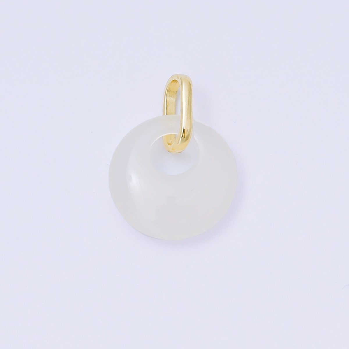 24K Gold Filled 15mm White, Green Agate Gemstone Round Pendant | AA1618 - DLUXCA