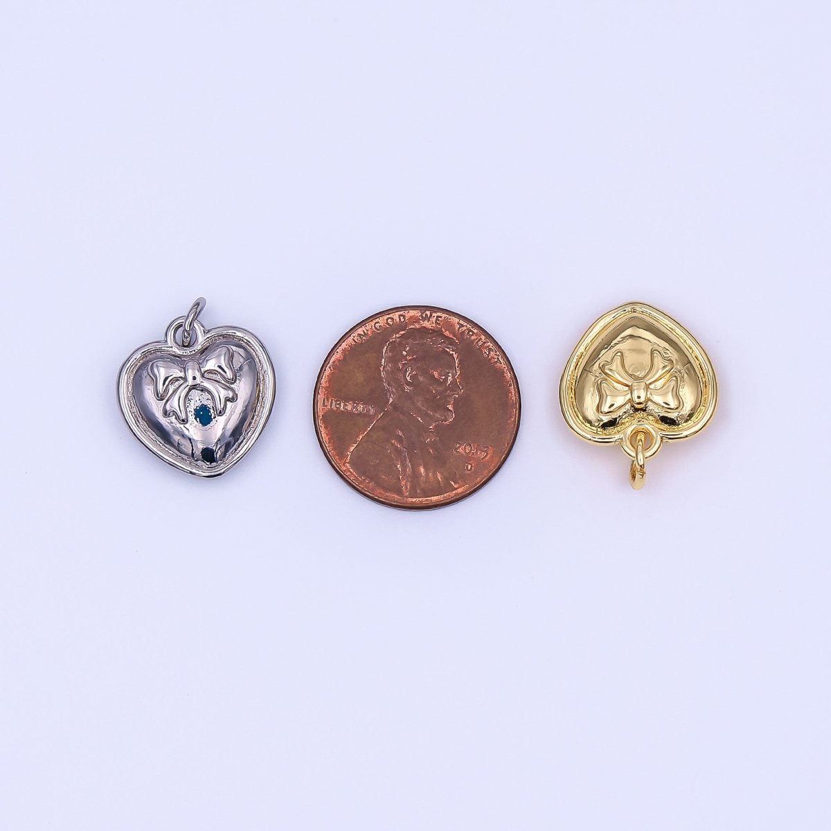 24K Gold Filled 15mm Wrapped in Love Ribbon Bow Heart Charm in Gold & Silver | AF488 - DLUXCA