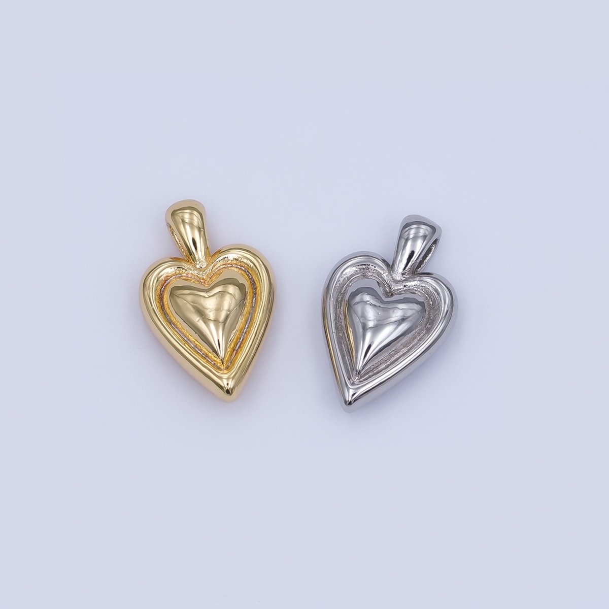 24K Gold Filled 16.5mm Chubby Heart Pendant in Gold & Silver | AH458 - DLUXCA