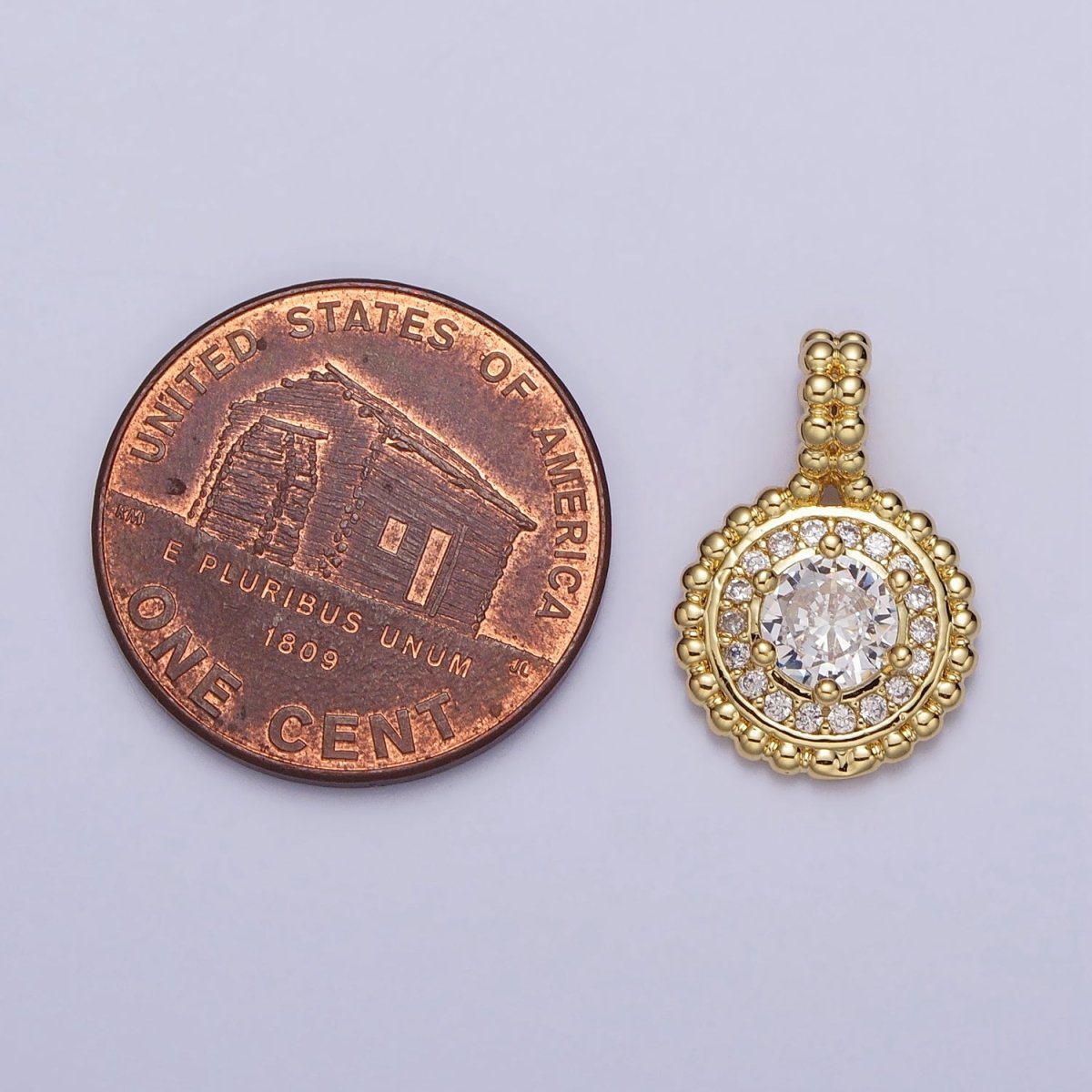 24K Gold Filled 16.5mm Clear Micro Paved CZ Dotted Round Pendant | AA00023 - DLUXCA