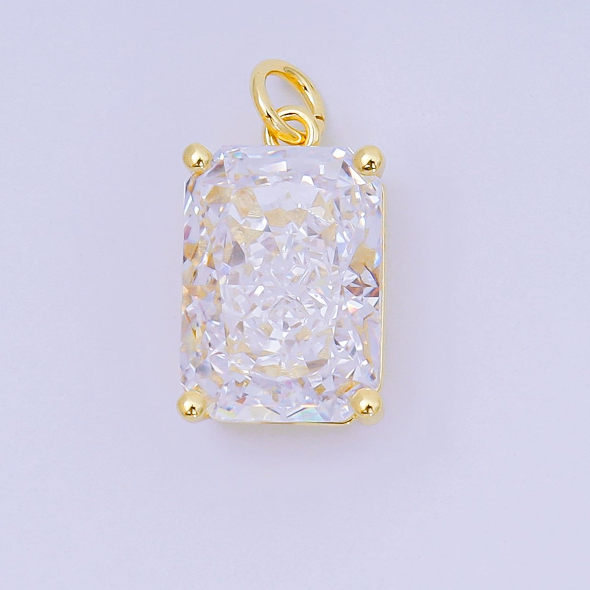 24K Gold Filled 16.5mm Clear & Pink Rectangular CZ Dainty Minimalist Charm | D - 397 - DLUXCA