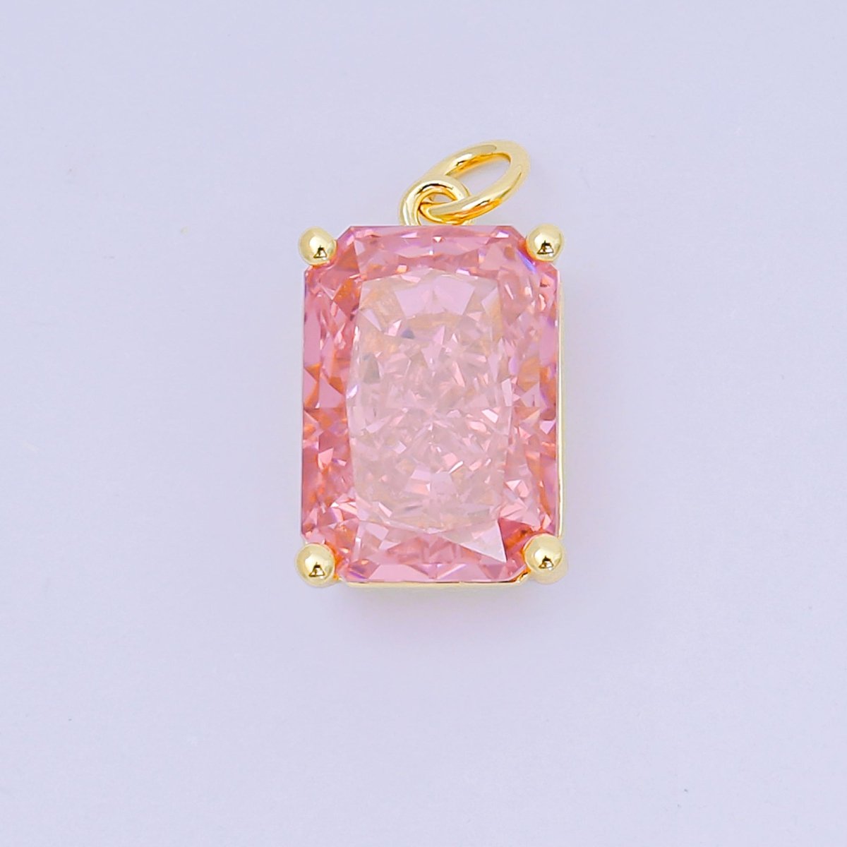 24K Gold Filled 16.5mm Clear & Pink Rectangular CZ Dainty Minimalist Charm | D - 397 - DLUXCA