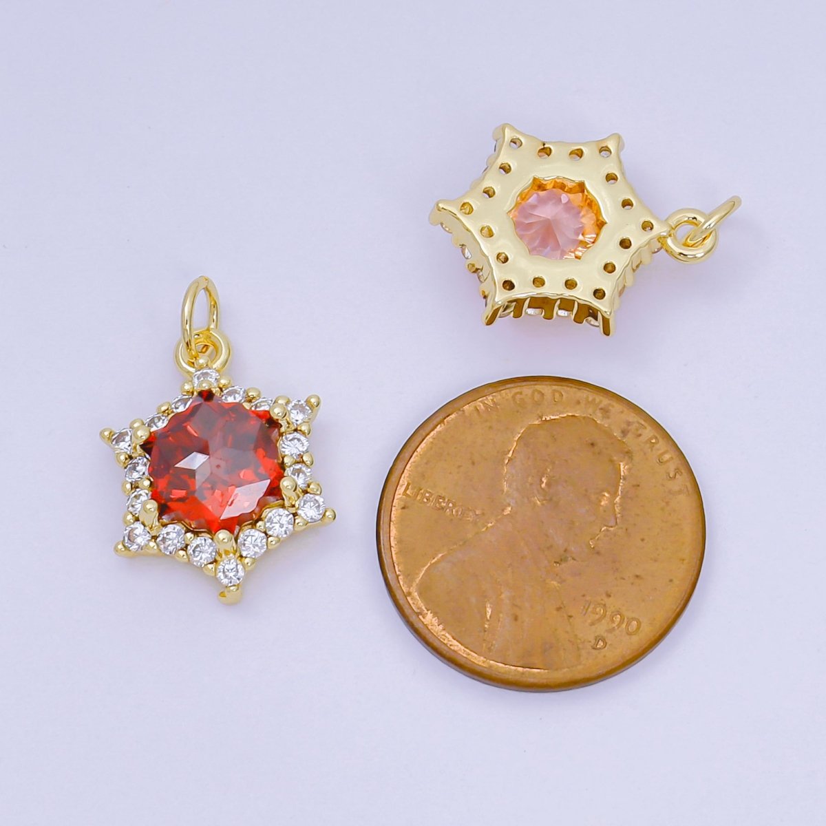 24K Gold Filled 16.9mm Micro Paved & Multicolor CZ Northen Star - Shaped Charm | AC - 1575 - AC - 1581 - DLUXCA