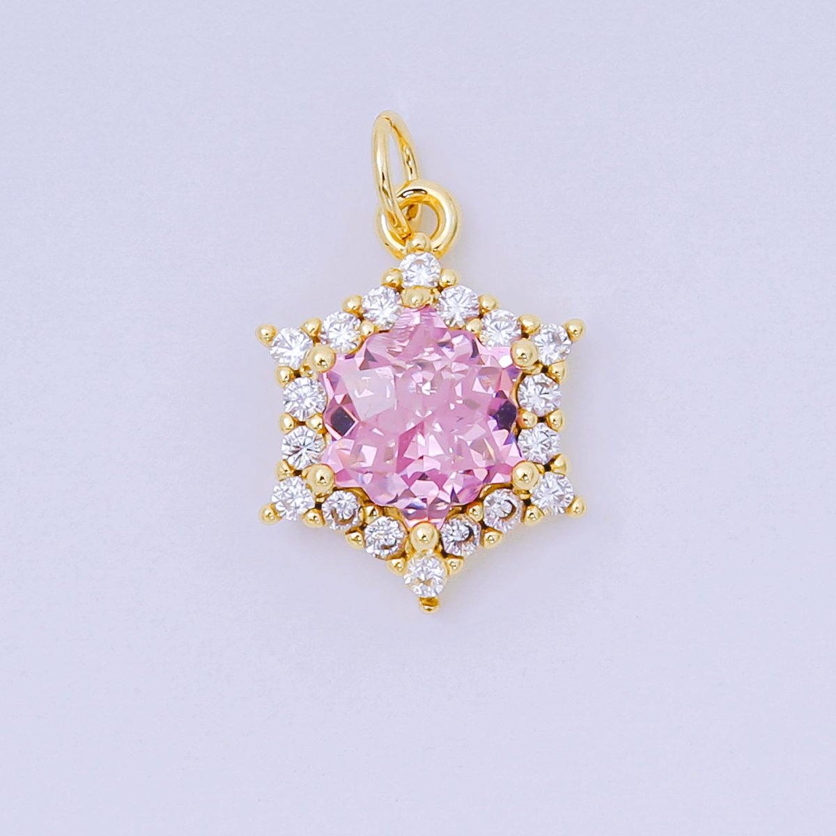 24K Gold Filled 16.9mm Micro Paved & Multicolor CZ Northen Star - Shaped Charm | AC - 1575 - AC - 1581 - DLUXCA