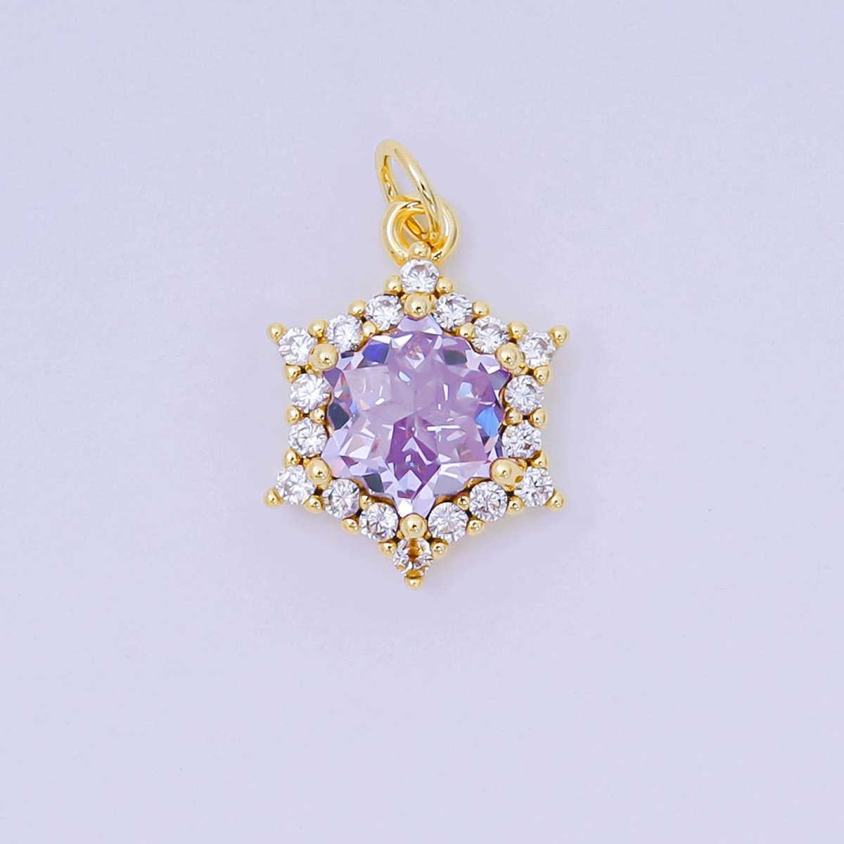 24K Gold Filled 16.9mm Micro Paved & Multicolor CZ Northen Star - Shaped Charm | AC - 1575 - AC - 1581 - DLUXCA