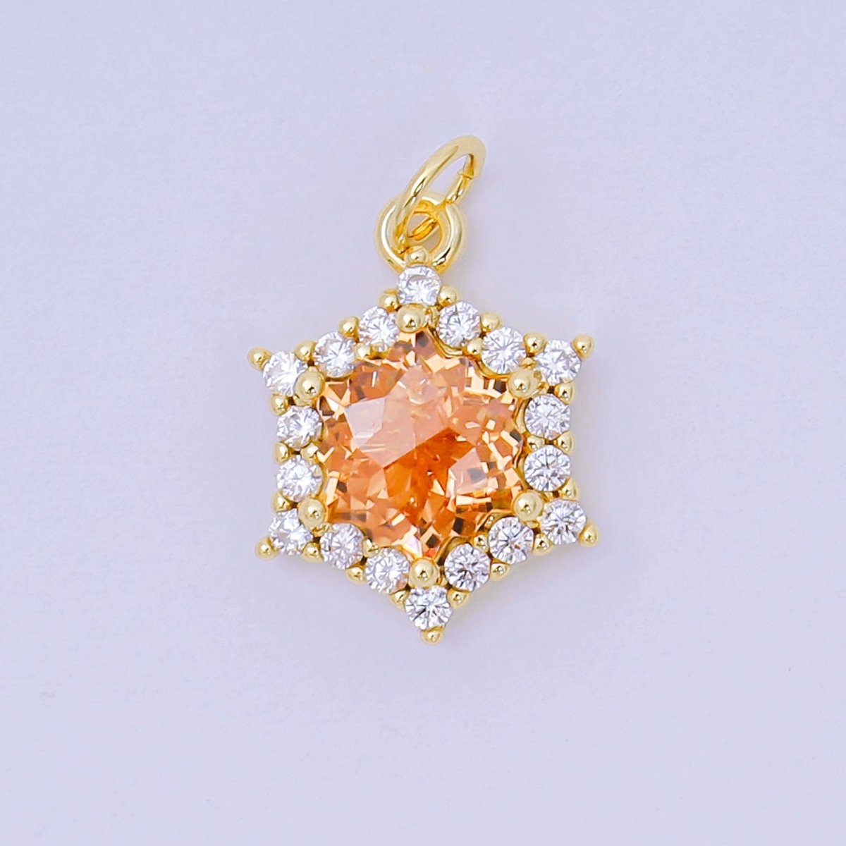 24K Gold Filled 16.9mm Micro Paved & Multicolor CZ Northen Star - Shaped Charm | AC - 1575 - AC - 1581 - DLUXCA