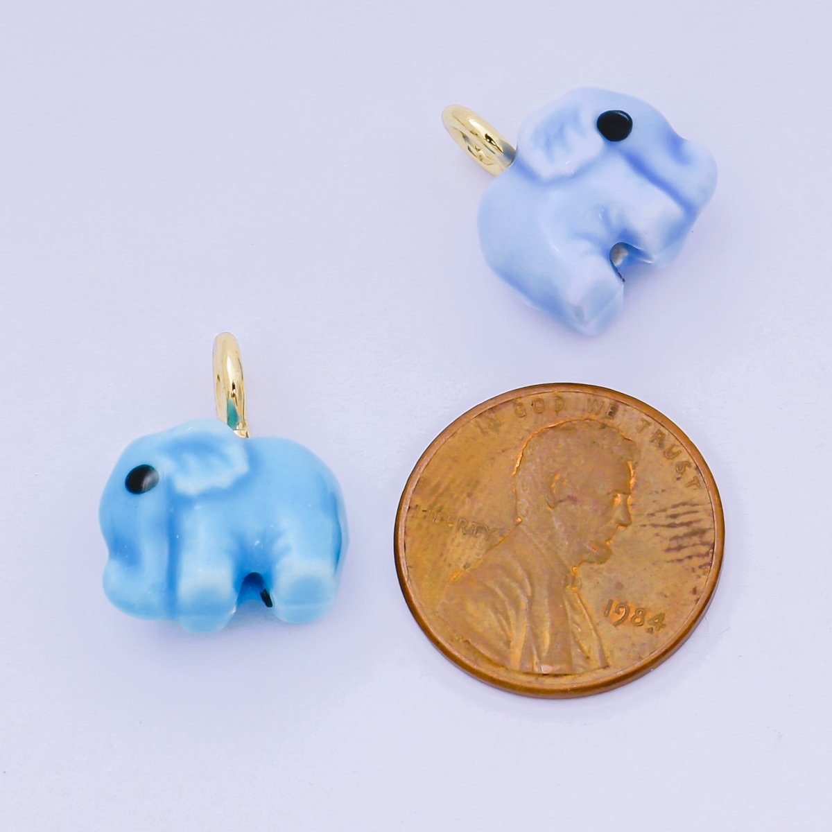 24K Gold Filled 16mm Blue, Orange, Green, Teal, White, Yellow, Brown, Pink, Blue, Green Ceramic Porcelain Elephant Animal Drop Charm | C948 - C952 - DLUXCA