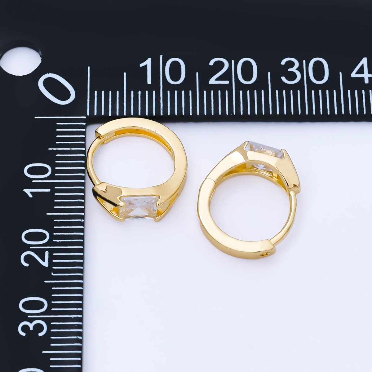 24K Gold Filled 16mm Clear Rectangular CZ Solitaire Huggie Earrings | AB1623 - DLUXCA