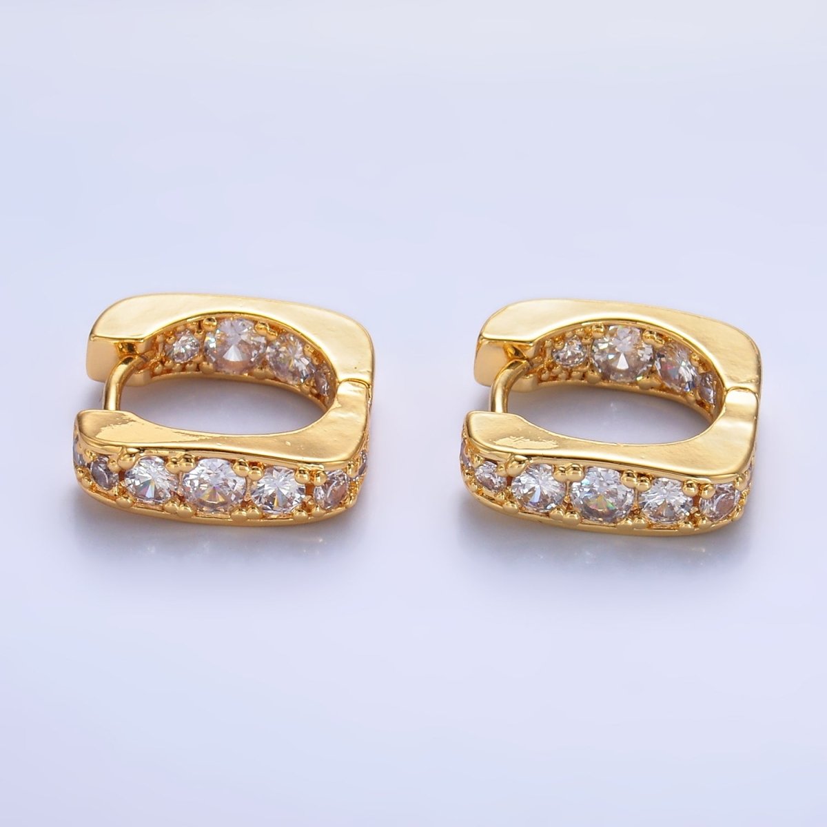 24K Gold Filled 16mm CZ Lined Square Huggie Earrings | AB922 - DLUXCA